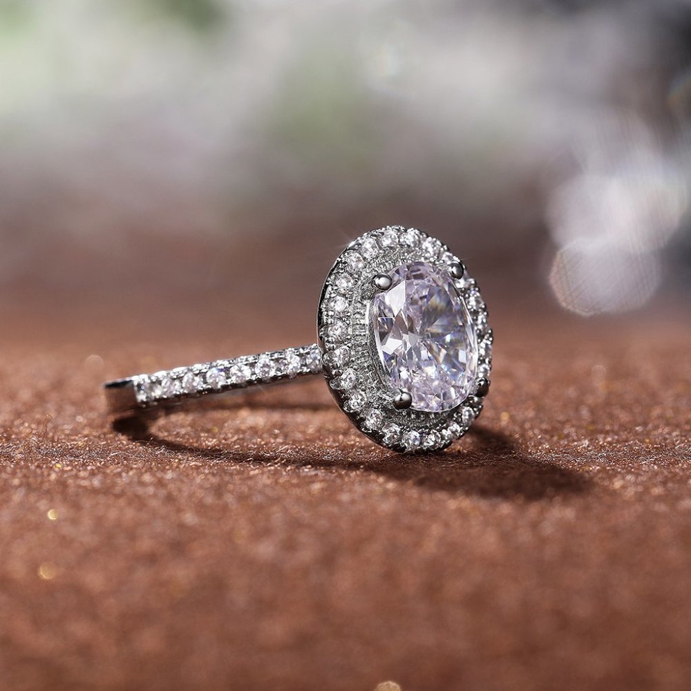 Beautiful Big Oval Pure Zircon Silver Plated Elegant Ring for Women, L113 - Picture 7 of 10